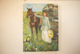 Grace B. Keogh 'Woman and Horse' painting, vivid figures in a spring meadow.