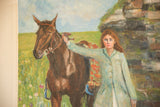 Grace B. Keogh painting detail of woman's light blue-green coat and textured wall.