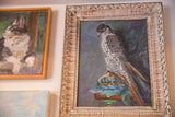 Grace Keogh falcon painting with subdued colors in a carved vintage frame.