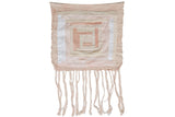 Lea Thomas hand-dyed quilt weaving with natural pink, beige, and white concentric squares, 1'5