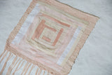 Lea Thomas pink quilt weaving showing soft hand-dyed fabrics, texture, and fringe.