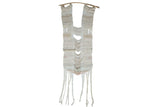 Lea Thomas Magnolia hand-dyed weaving: soft cream, blush, textured layers, flowing fringe, 1'5