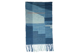 Lea Thomas Heritage 2 Weaving, abstract hand-dyed blues in geometric forms with a rust line.