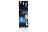 Lea Thomas Channels handmade weaving, abstract dark blue, black, and cream geometric design. 2'4