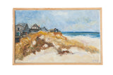 Grace B. Keogh 'Houses on Beach' painting with sandy dunes, blue ocean, wood frame.