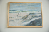 Keogh painting, upper left corner, light wood frame, blue sky, green waves.