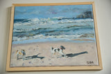 Grace B. Keogh painting's signed bottom right corner showing 'GBK' on light beach sand.