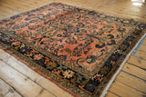 Dusty rose Lilihan carpet field with bursting navy and blue floral bouquets.
