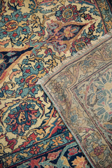 Hand-knotted reverse of an antique Lavar Kerman rug, next to its detailed floral pile.