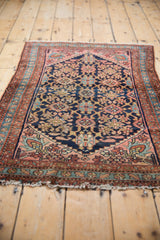 Intricate navy blue floral vinery, Veramin motif, with rust and blush starburst border.