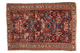 Antique Seichor Kuba rug: early Dragon Caucasian geometric pattern, wine red, cobalt blue, and rose. 3'8