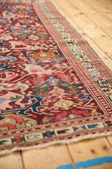 Antique Seichor Kuba rug detail: fine geometric arabesques, wine red, natural wear, early Caucasian style.