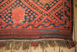 Vintage Beshir rug showing plain weave kilim end with natural fiber fringe.
