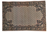 Antique hand-knotted Farahan Sarouk rug, allover germinating boteh motif, ivory, navy, blush floral.