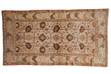 Distressed vintage Mehreban rug, allover floral palmettes and curvilinear border, blush rose, slate, brown.