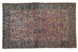 Vintage Kerman rug, allover millefleur floral design in antique ivory, blush, and blue. 3x4'10