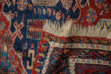 Hand-woven Soumac foundation, fringe, and tattered pile with exposed areas.