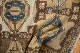 Fringe and knot-head wear on vintage distressed Hamadan rug with cobalt blue details.