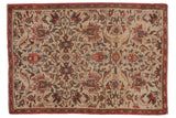 Antique Fereghan hand-knotted rug, unusual ivory ground, staggered allover lotus and vinery, terracotta and muted blue. 3'4