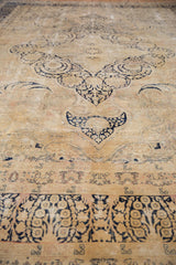 Distressed Vintage Kerman border with dark navy millefleur and scrolling vinery on antique ivory.