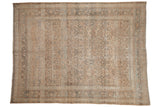 Vintage distressed Meshed carpet, hand-knotted allover floral design, pale copper and dusty blue.