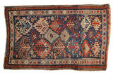 Antique Kuba rug with geometric tree of life and serrated gul patterns in indigo, red, and ivory, 3'2