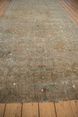 Vintage Sivas carpet detail with distressed texture, faded floral patterns in antique ivory and dusty blue.