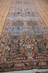 Vintage Dargezine runner's worn floral pattern and pale blue, terra cotta abrash.