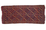 Antique hand-knotted Beshir runner, multi-paneled geometric medallions, floral borders, red, navy, gold.
