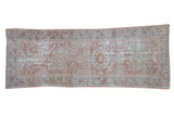 Distressed hand-knotted Mahal runner with faded floral medallions, pale terra cotta and dusty blue.