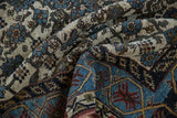 Distressed Kurdish Bijar runner, showing worn Herati field and navy blue border.