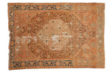 Vintage Distressed Malayer rug, large medallion, Herati motifs, ivory, bronze, pale blush, indigo blue.