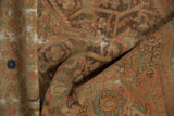 Worn texture of distressed vintage Malayer rug, revealing Herati motifs in muted earthy tones.