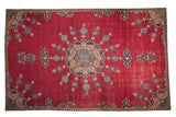 Vintage Persian Khorassan carpet, cherry red field, starburst floral medallion, 8'10
