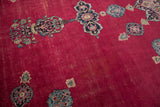 Navy, ivory, sky blue intricate floral bud motif on vintage Khorassan rug.