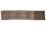 Vintage Dargezine runner, faded denim blue field, intricate thousand flower motif, 3'1