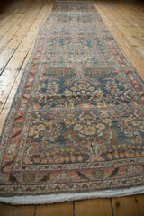 Distressed vintage Dargezine runner's intricate thousand flower blossom motif with abrashes.
