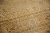 Distressed vintage Indian Tabriz carpet: worn pile, turtle Samovar border, cream, copper, and slate.
