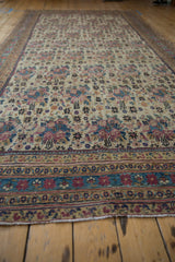 Antique Kerman runner, intricate golferang rose bouquets and implied lattice with ivory, red, blue.