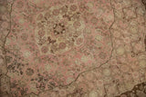 Pale dusty blush, sand, and coffee brown Herati motif on distressed vintage Tabriz.