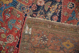 Antique Halvai Bijar rug reverse and fringe, showing areas of foundation through wear.