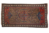 Vintage Fine Kurdish Hamadan rug with camel field, geometric tree-of-life, red and teal medallion.