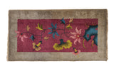 Vintage Chinese Nichols Art Deco rug runner, burgundy field, colorful floral vinery, beige border.