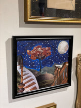 Memory Lane mixed media art shown at an angle, highlighting its ridged black frame.