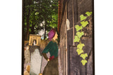 Ashkenazi Heritage art detail: woman in purple hat, green top, and layered photo background.