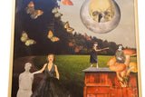 Angled view of the surreal mixed media collage, highlighting its layered composition.