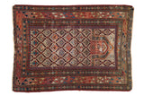 Antique Daghestan rug, geometric pinwheel, checkered lilies, prayer motif, ruby red, navy, ivory. 3'3