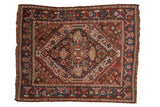 Vintage Kamseh rug, central quatrefoil medallion, dragon border, navy, chestnut, ivory. 5x6.