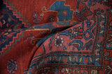Short, even wool pile of a vintage Kurdish Bijar rug with Herati designs in red and blue.