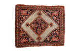 Fine antique Malayer square rug with a diamond medallion and navy spandrels featuring birds and florals.